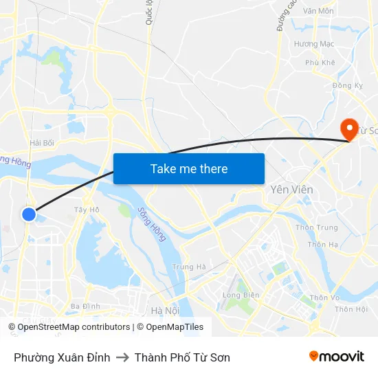 Phường Xuân Đỉnh to Thành Phố Từ Sơn map