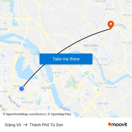 Giảng Võ to Thành Phố Từ Sơn map