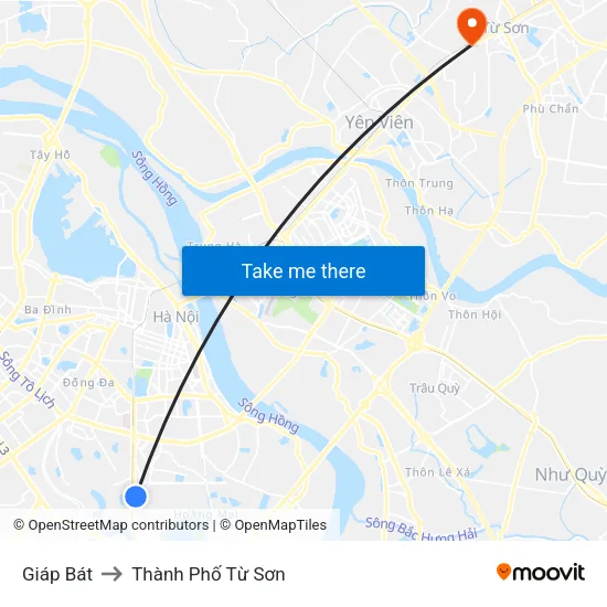Giáp Bát to Thành Phố Từ Sơn map
