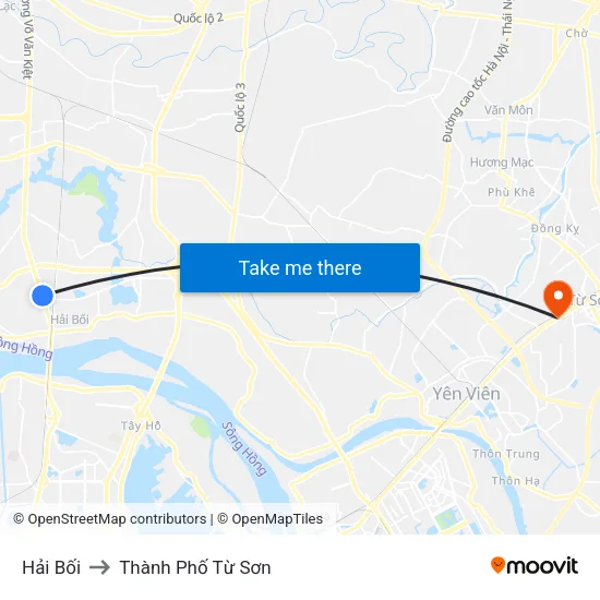 Hải Bối to Thành Phố Từ Sơn map