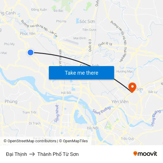 Đại Thịnh to Thành Phố Từ Sơn map