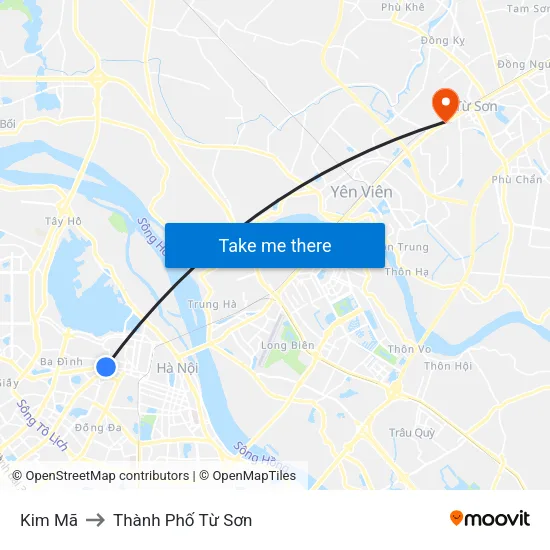 Kim Mã to Thành Phố Từ Sơn map