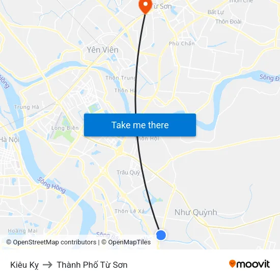 Kiêu Kỵ to Thành Phố Từ Sơn map