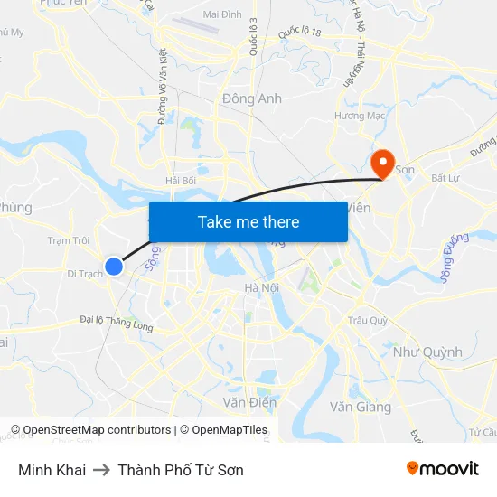 Minh Khai to Thành Phố Từ Sơn map
