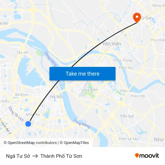 Ngã Tư Sở to Thành Phố Từ Sơn map
