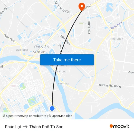 Phúc Lợi to Thành Phố Từ Sơn map