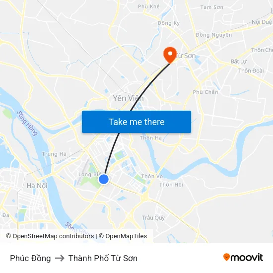 Phúc Đồng to Thành Phố Từ Sơn map