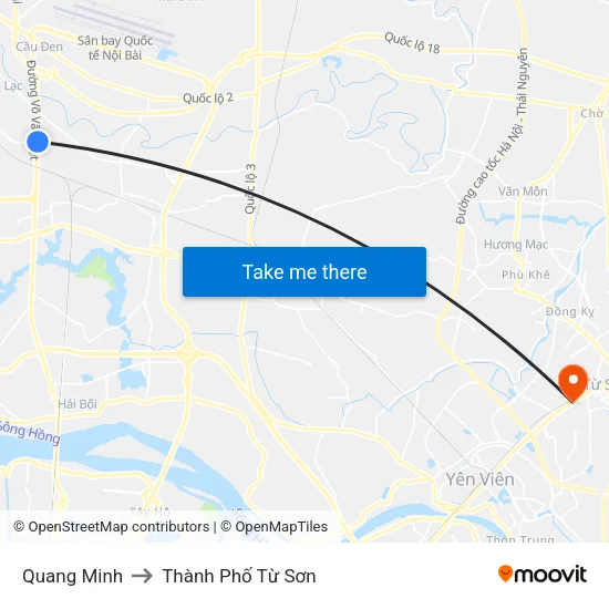 Quang Minh to Thành Phố Từ Sơn map