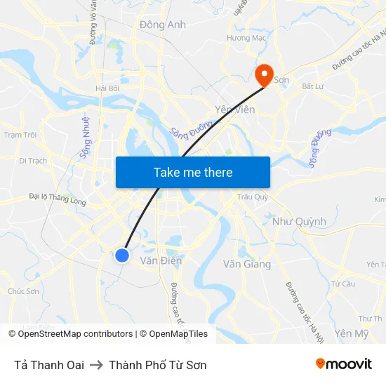 Tả Thanh Oai to Thành Phố Từ Sơn map