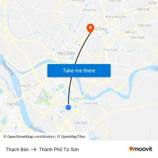 Thạch Bàn to Thành Phố Từ Sơn map