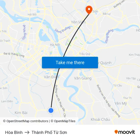 Hòa Bình to Thành Phố Từ Sơn map