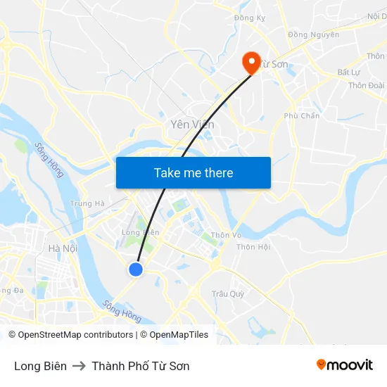 Long Biên to Thành Phố Từ Sơn map