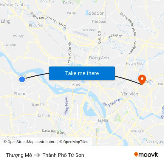 Thượng Mỗ to Thành Phố Từ Sơn map