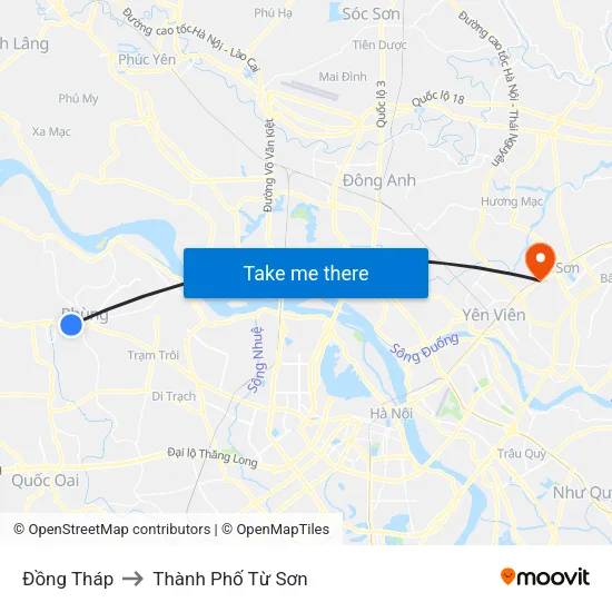 Đồng Tháp to Thành Phố Từ Sơn map