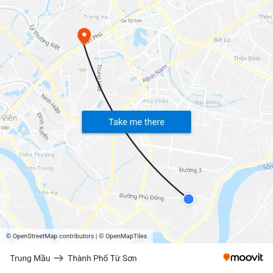 Trung Mầu to Thành Phố Từ Sơn map