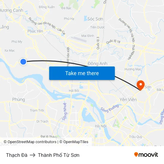 Thạch Đà to Thành Phố Từ Sơn map
