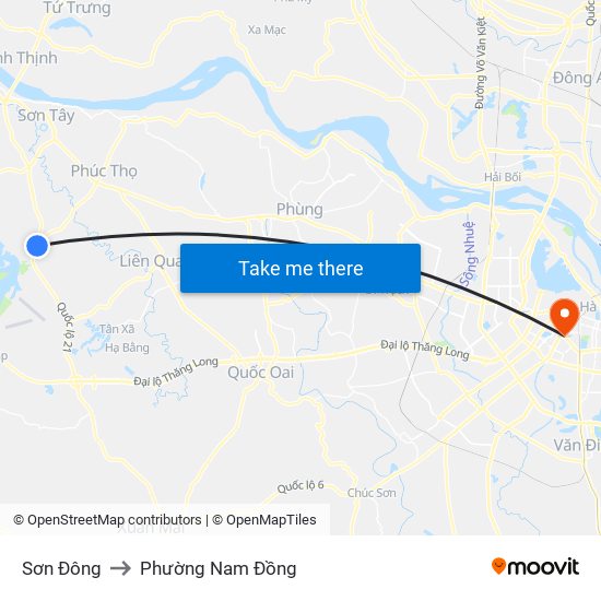 Sơn Đông to Phường Nam Đồng map