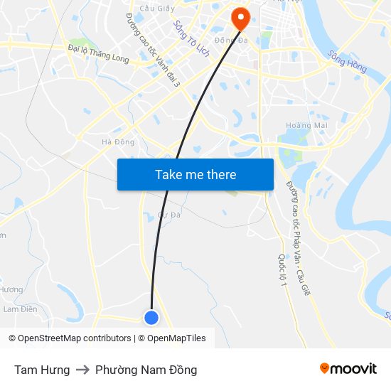 Tam Hưng to Phường Nam Đồng map