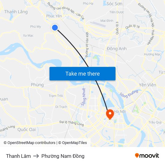 Thanh Lâm to Phường Nam Đồng map