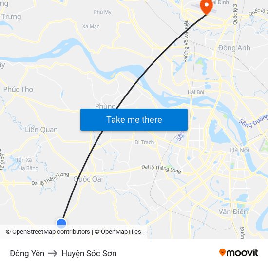 Đông Yên to Huyện Sóc Sơn map