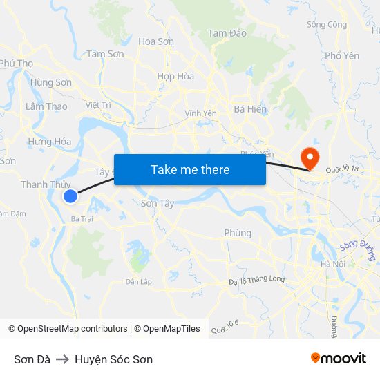 Sơn Đà to Huyện Sóc Sơn map