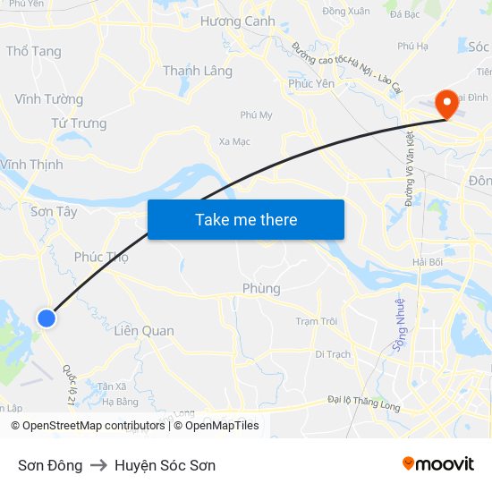 Sơn Đông to Huyện Sóc Sơn map