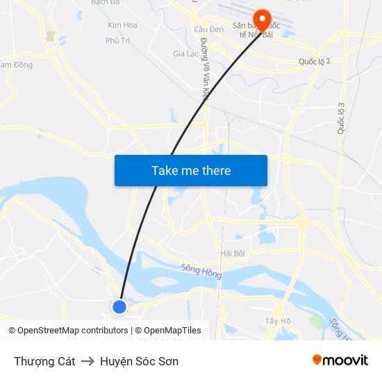 Thượng Cát to Huyện Sóc Sơn map