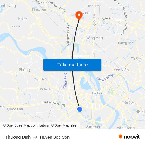 Thượng Đình to Huyện Sóc Sơn map