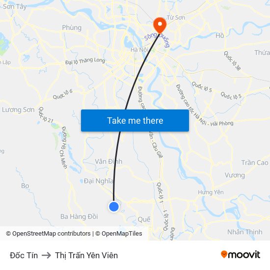 Đốc Tín to Thị Trấn Yên Viên map