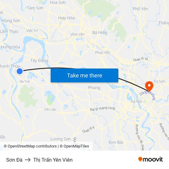 Sơn Đà to Thị Trấn Yên Viên map