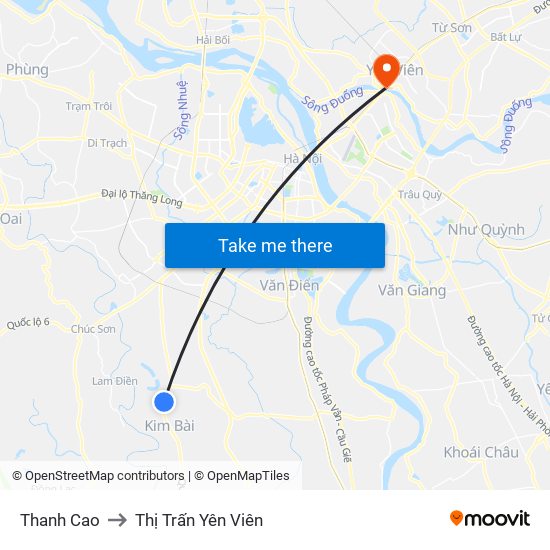 Thanh Cao to Thị Trấn Yên Viên map