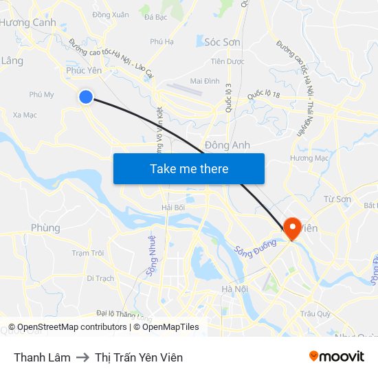 Thanh Lâm to Thị Trấn Yên Viên map