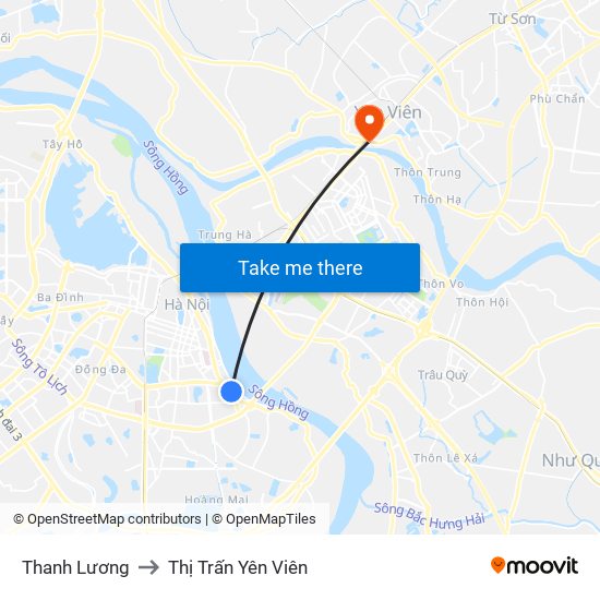 Thanh Lương to Thị Trấn Yên Viên map