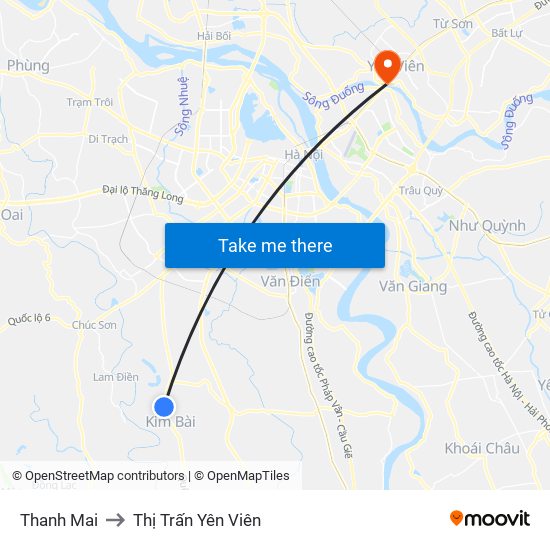 Thanh Mai to Thị Trấn Yên Viên map