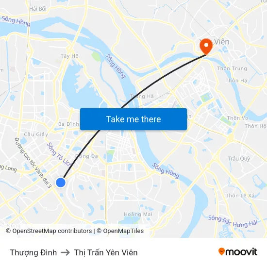 Thượng Đình to Thị Trấn Yên Viên map