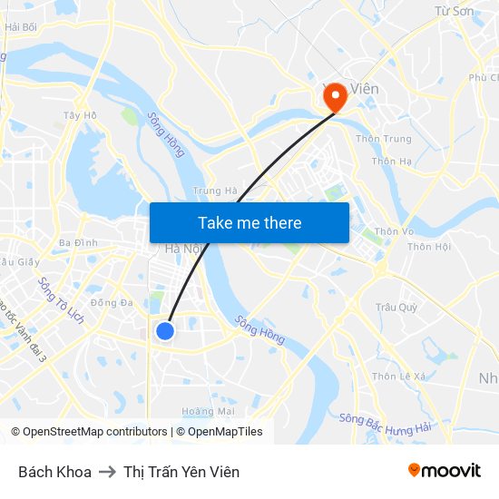 Bách Khoa to Thị Trấn Yên Viên map