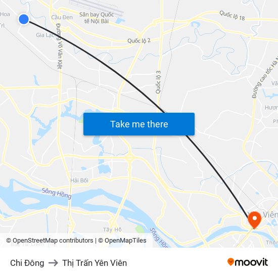 Chi Đông to Thị Trấn Yên Viên map