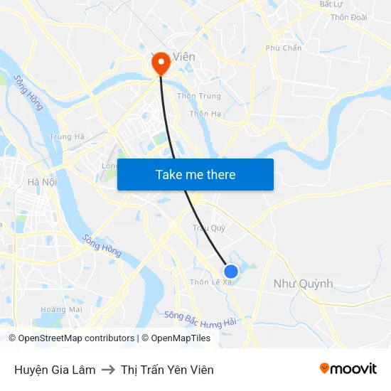 Huyện Gia Lâm to Thị Trấn Yên Viên map