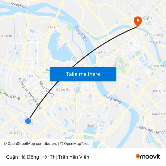 Quận Hà Đông to Thị Trấn Yên Viên map