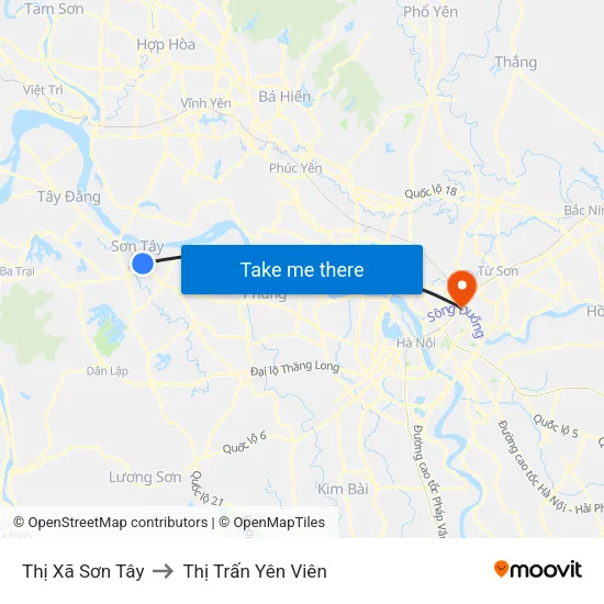 Thị Xã Sơn Tây to Thị Trấn Yên Viên map