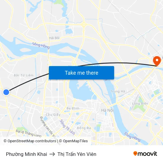 Phường Minh Khai to Thị Trấn Yên Viên map