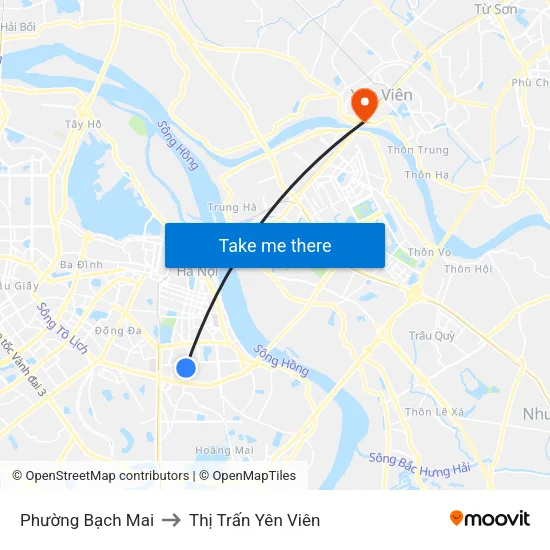 Phường Bạch Mai to Thị Trấn Yên Viên map