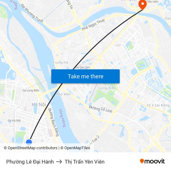 Phường Lê Đại Hành to Thị Trấn Yên Viên map