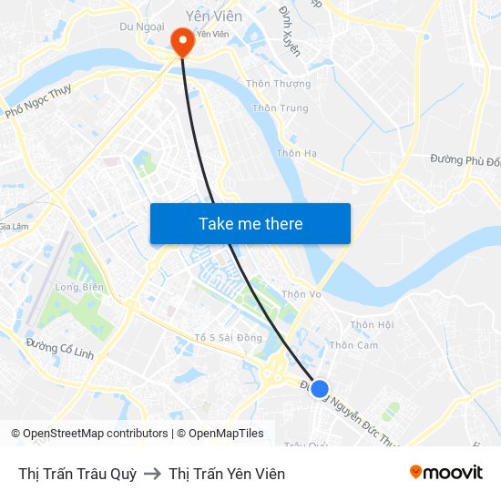 Thị Trấn Trâu Quỳ to Thị Trấn Yên Viên map