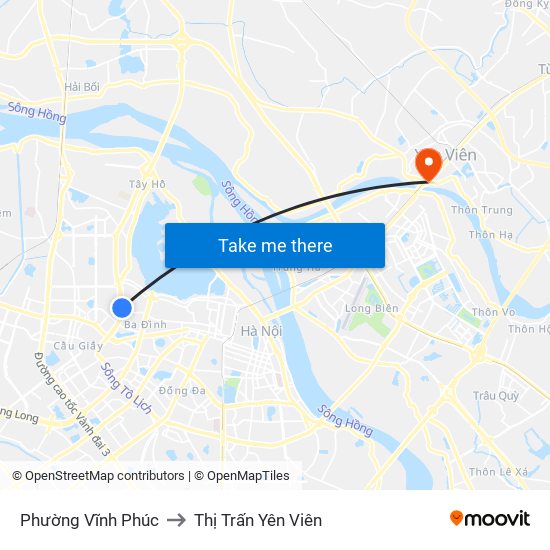 Phường Vĩnh Phúc to Thị Trấn Yên Viên map