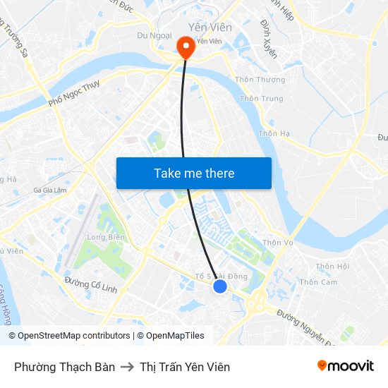 Phường Thạch Bàn to Thị Trấn Yên Viên map