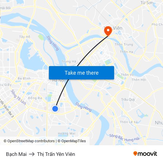 Bạch Mai to Thị Trấn Yên Viên map