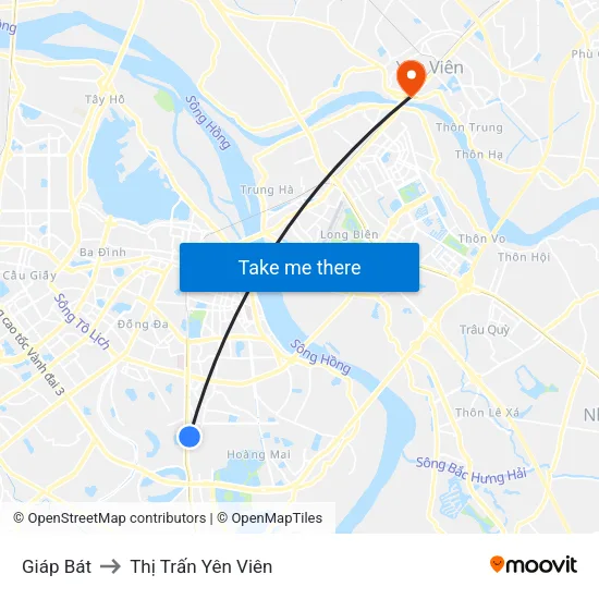 Giáp Bát to Thị Trấn Yên Viên map