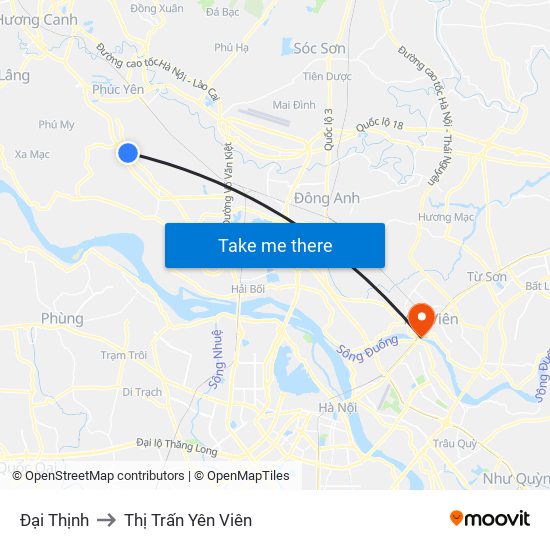 Đại Thịnh to Thị Trấn Yên Viên map