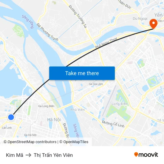 Kim Mã to Thị Trấn Yên Viên map